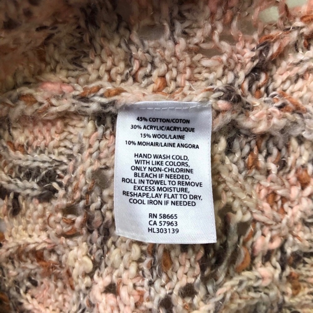 Hinge Open Knit Crewneck Sweater Beige Pink Size XS Long Sleeve - Picture 6 of 6
